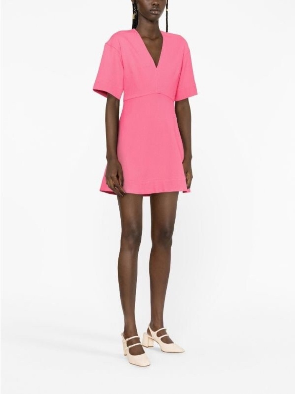 Ganni Short Sleeve V-neck Mini Dress in Pink